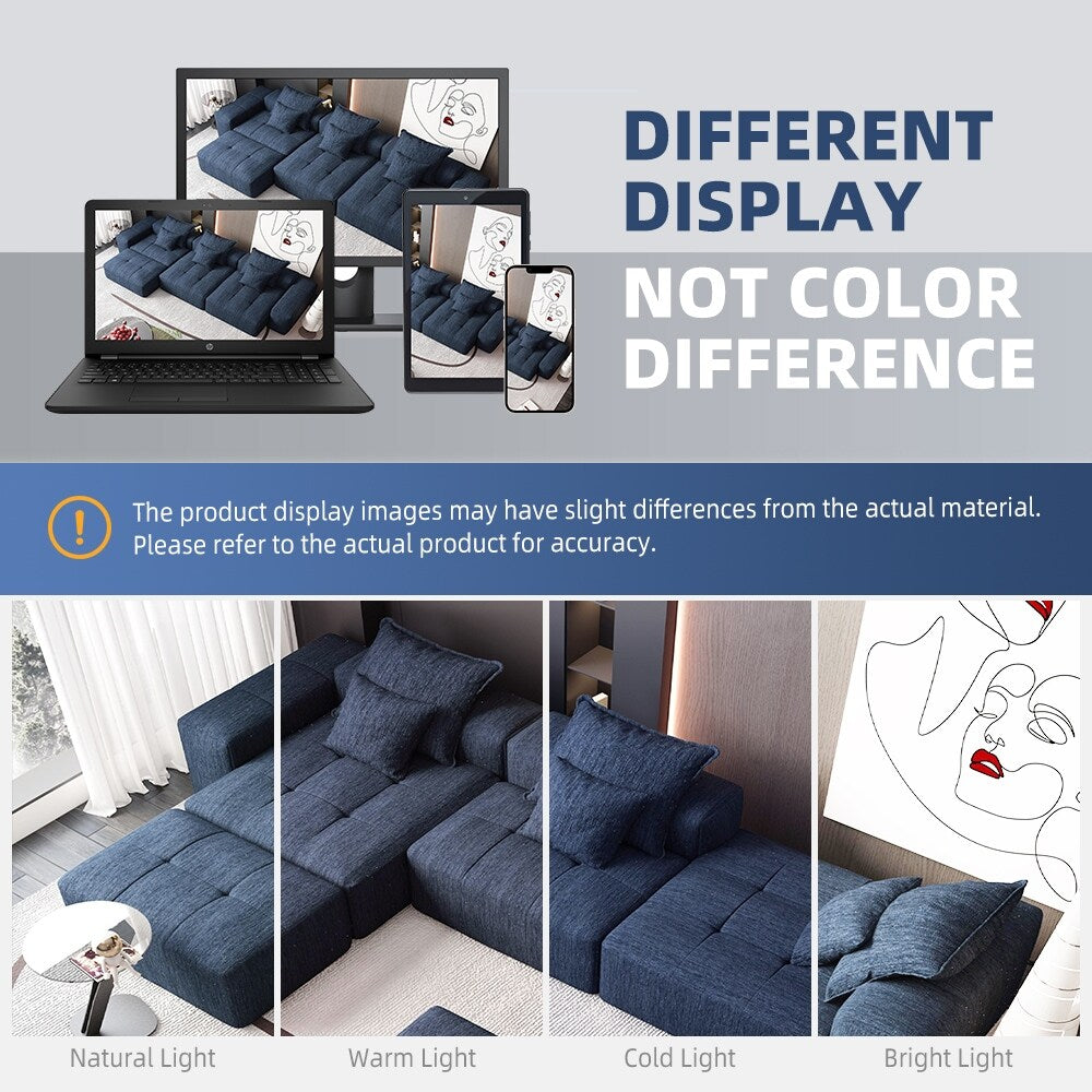 Canapé modulaire moderne surdimensionné en chenille, capitonné, avec 6 oreillers et pouf pour le salon