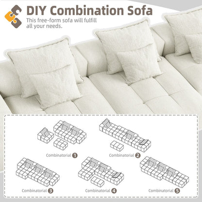 Canapé modulaire moderne surdimensionné en chenille, capitonné, avec 6 oreillers et pouf pour le salon