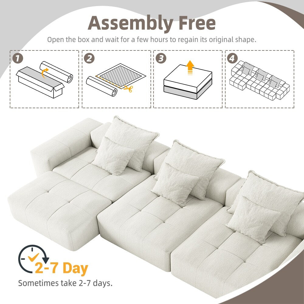 Canapé modulaire moderne surdimensionné en chenille, capitonné, avec 6 oreillers et pouf pour le salon