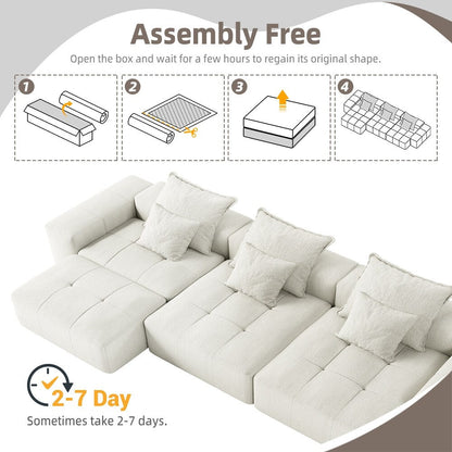 Canapé modulaire moderne surdimensionné en chenille, capitonné, avec 6 oreillers et pouf pour le salon