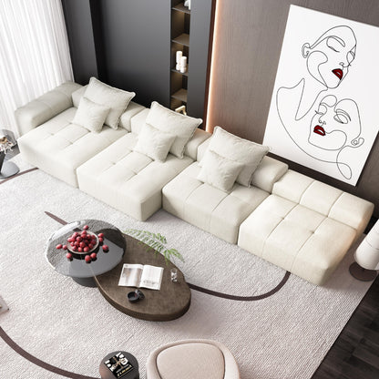 Canapé modulaire moderne surdimensionné en chenille, capitonné, avec 6 oreillers et pouf pour le salon