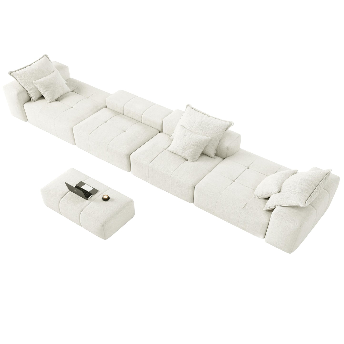 Canapé modulaire moderne surdimensionné en chenille, capitonné, avec 6 oreillers et pouf pour le salon