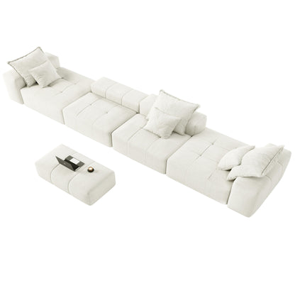 Canapé modulaire moderne surdimensionné en chenille, capitonné, avec 6 oreillers et pouf pour le salon