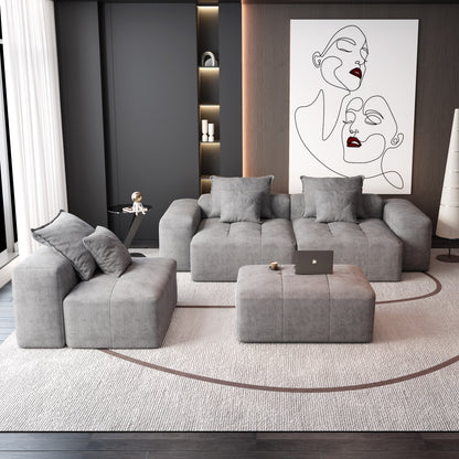 Canapé modulaire moderne surdimensionné en chenille, capitonné, avec 6 oreillers et pouf pour le salon