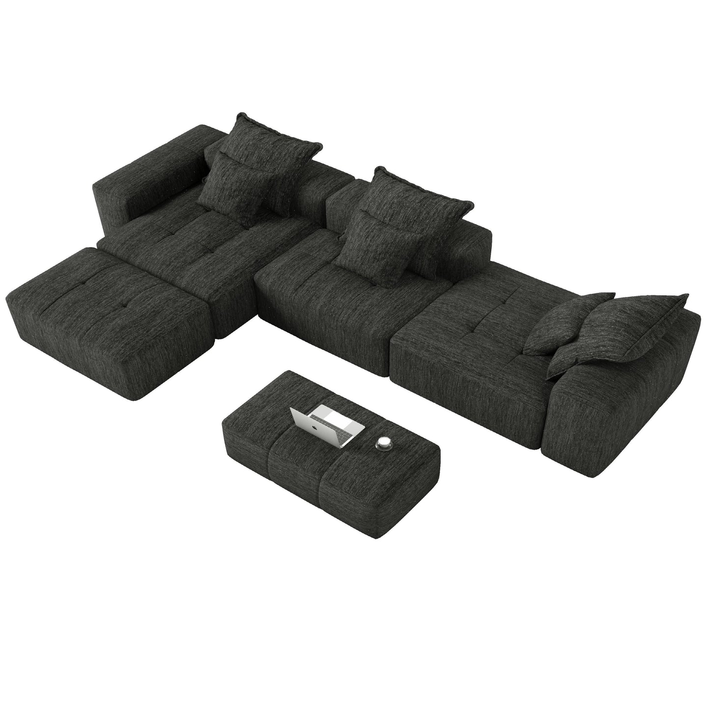 Canapé modulaire moderne surdimensionné en chenille, capitonné, avec 6 oreillers et pouf pour le salon
