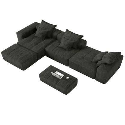 Canapé modulaire moderne surdimensionné en chenille, capitonné, avec 6 oreillers et pouf pour le salon
