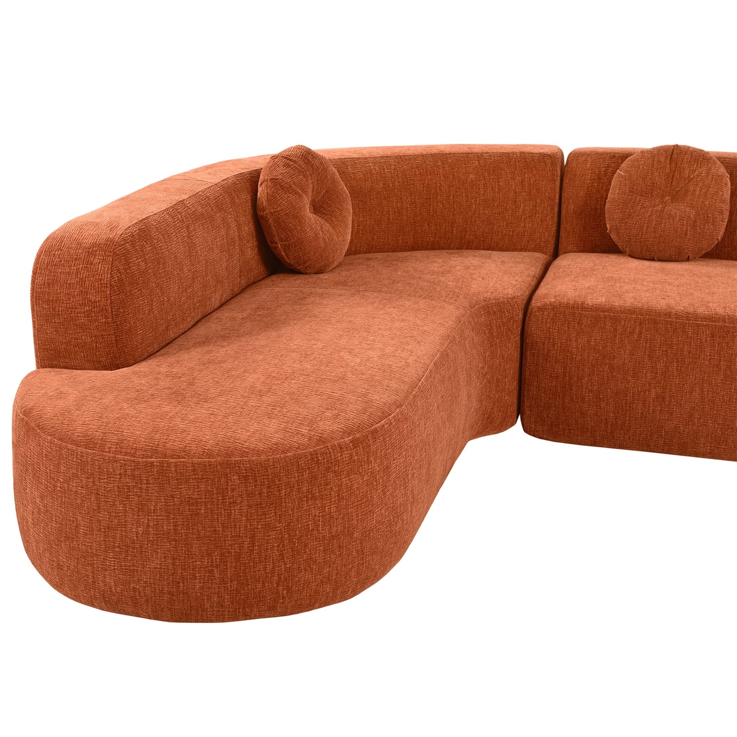 Canapé sectionnel incurvé surdimensionné moderne 4 places avec 3 coussins ronds pour le salon