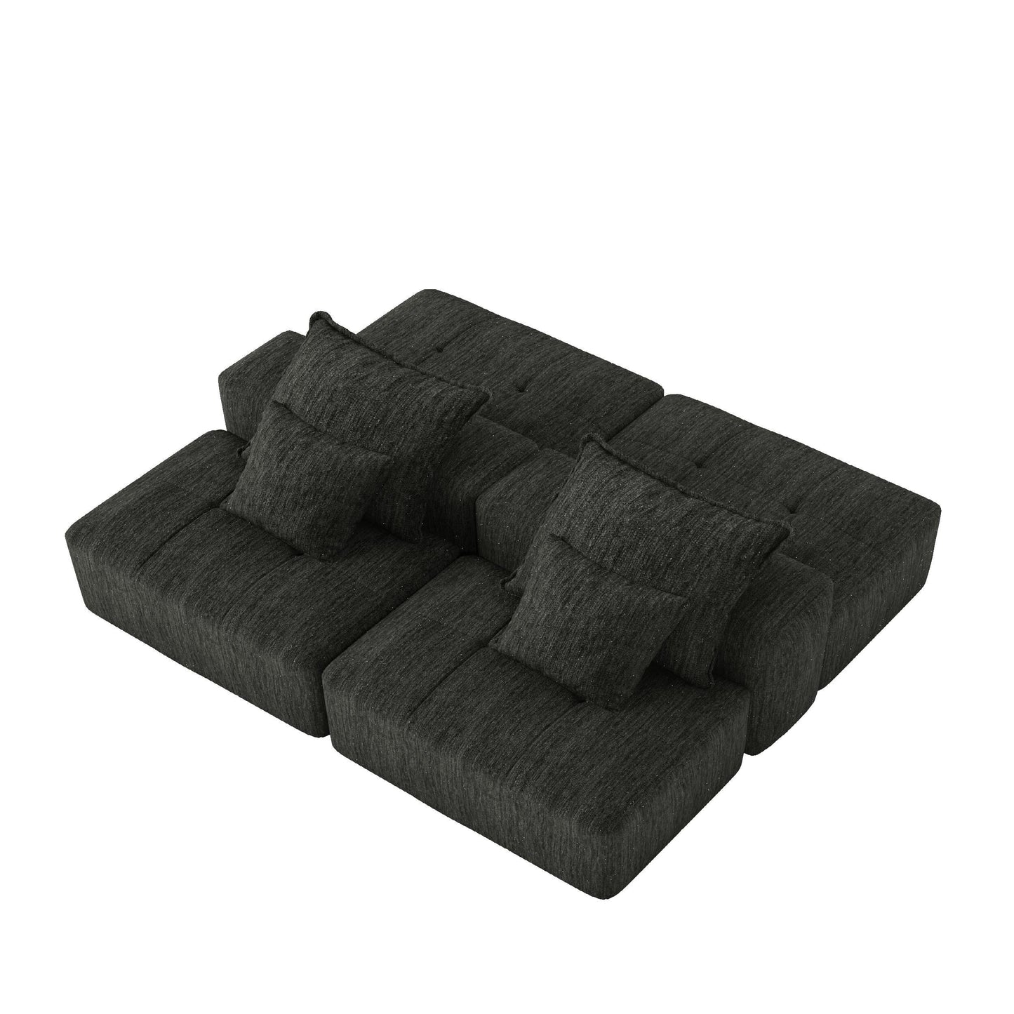 Canapé modulaire moderne surdimensionné en chenille avec 2 poufs, 2 places et 4 coussins pour le salon