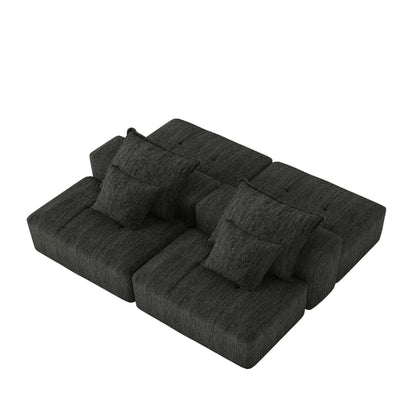 Canapé modulaire moderne surdimensionné en chenille avec 2 poufs, 2 places et 4 coussins pour le salon