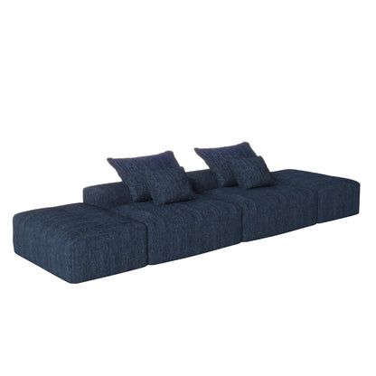 Canapé modulaire moderne surdimensionné en chenille avec 2 poufs, 2 places et 4 coussins pour le salon
