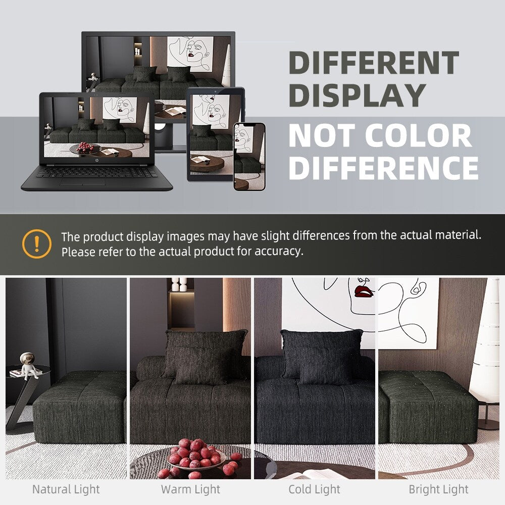 Canapé modulaire moderne surdimensionné en chenille avec 2 poufs, 2 places et 4 coussins pour le salon