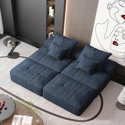 Canapé modulaire moderne surdimensionné en chenille avec 2 poufs, 2 places et 4 coussins pour le salon