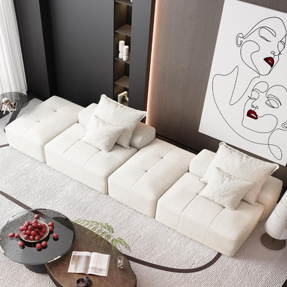 Canapé modulaire moderne surdimensionné en chenille avec 2 poufs, 2 places et 4 coussins pour le salon