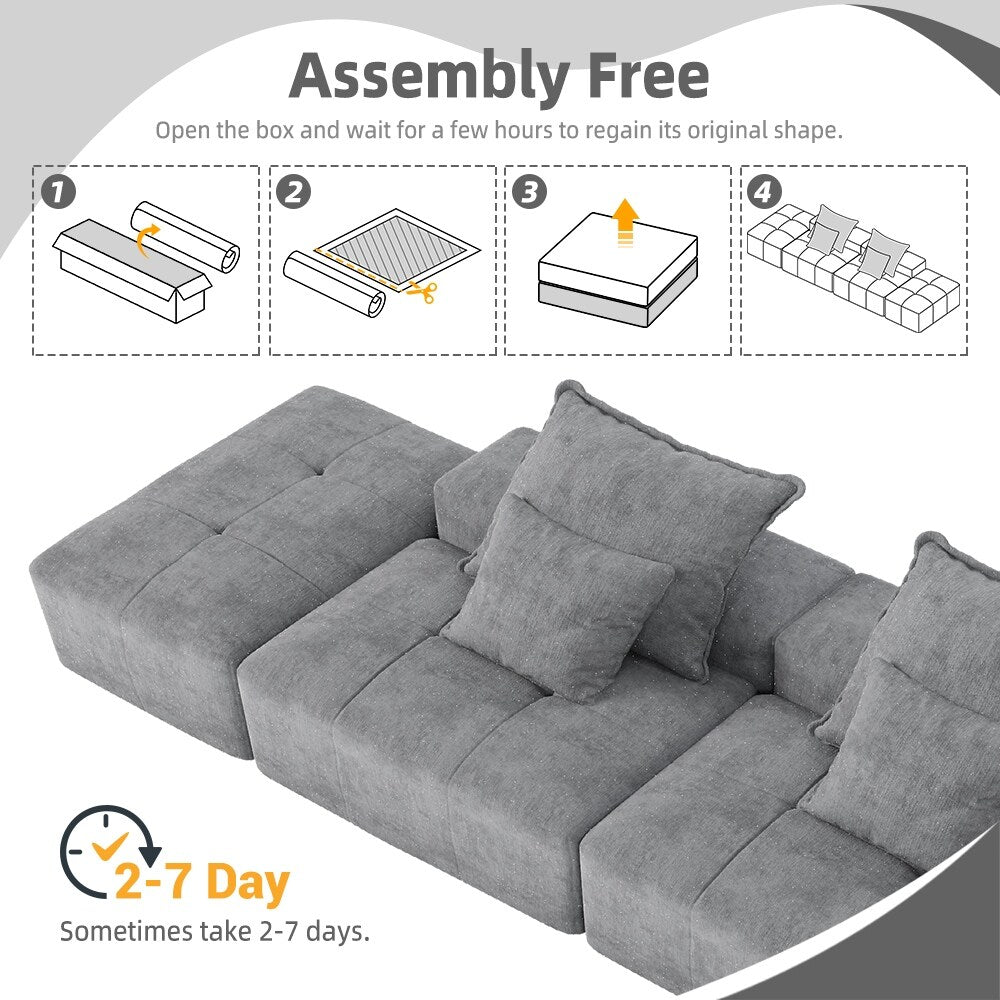 Canapé modulaire moderne surdimensionné en chenille avec 2 poufs, 2 places et 4 coussins pour le salon