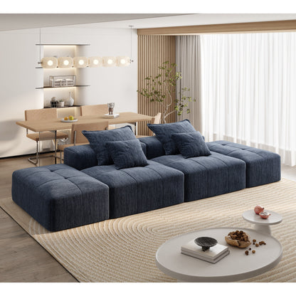 Canapé modulaire moderne surdimensionné en chenille avec 2 poufs, 2 places et 4 coussins pour le salon