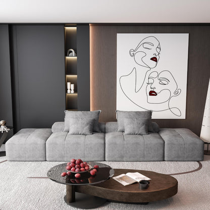 Canapé modulaire moderne surdimensionné en chenille avec 2 poufs, 2 places et 4 coussins pour le salon