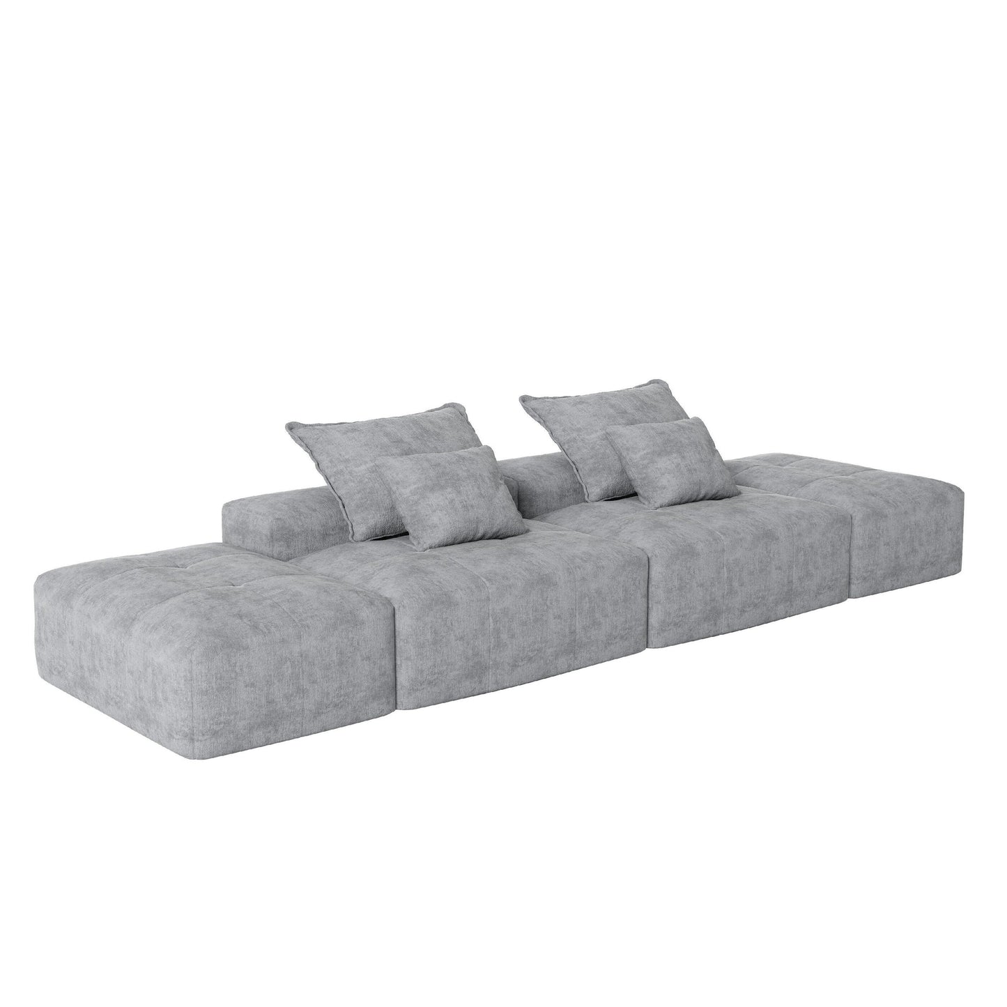 Canapé modulaire moderne surdimensionné en chenille avec 2 poufs, 2 places et 4 coussins pour le salon