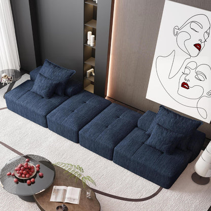 Canapé modulaire moderne surdimensionné en chenille avec 2 poufs, 2 places et 4 coussins pour le salon