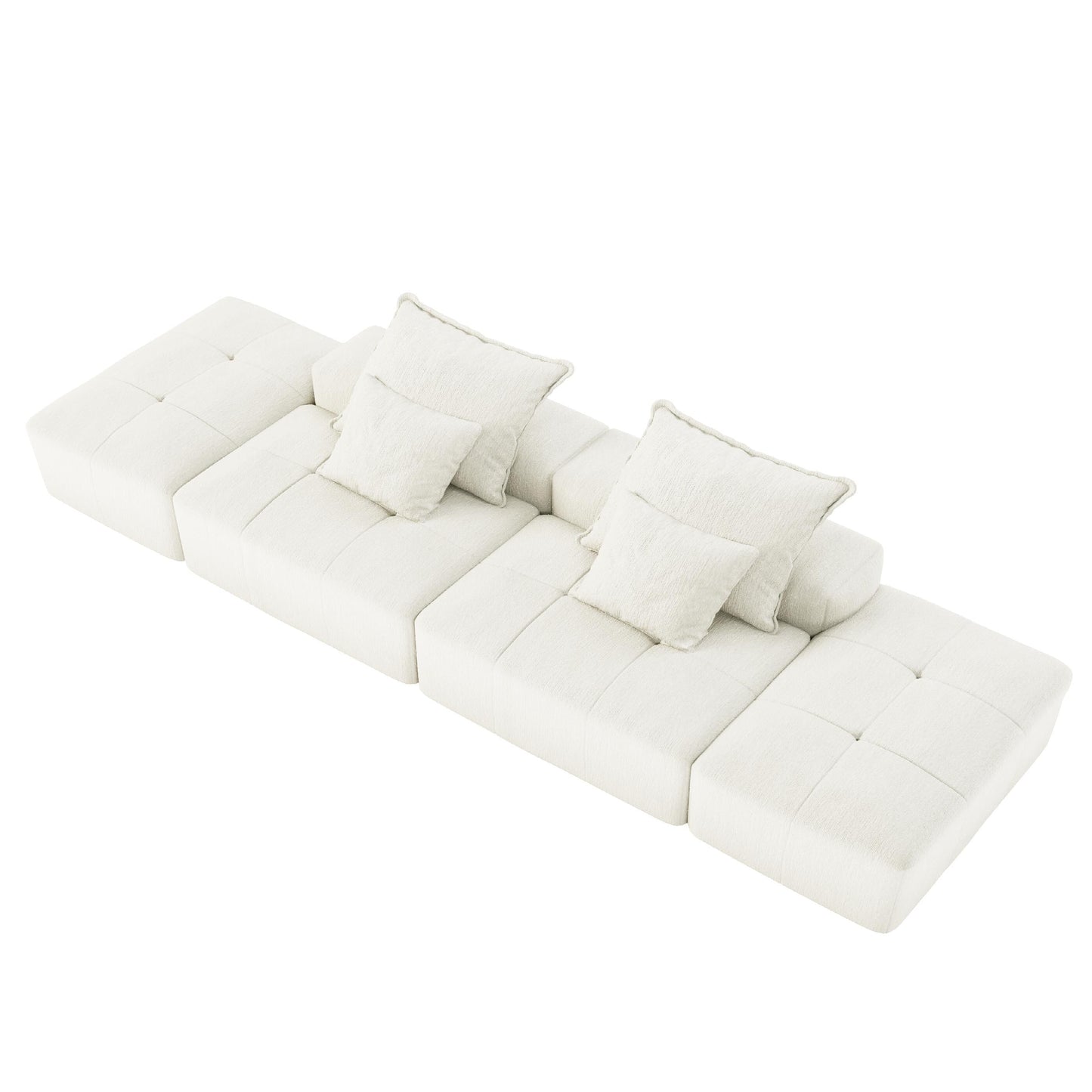 Canapé modulaire moderne surdimensionné en chenille avec 2 poufs, 2 places et 4 coussins pour le salon