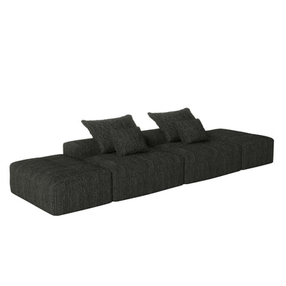 Canapé modulaire moderne surdimensionné en chenille avec 2 poufs, 2 places et 4 coussins pour le salon