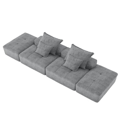 Canapé modulaire moderne surdimensionné en chenille avec 2 poufs, 2 places et 4 coussins pour le salon