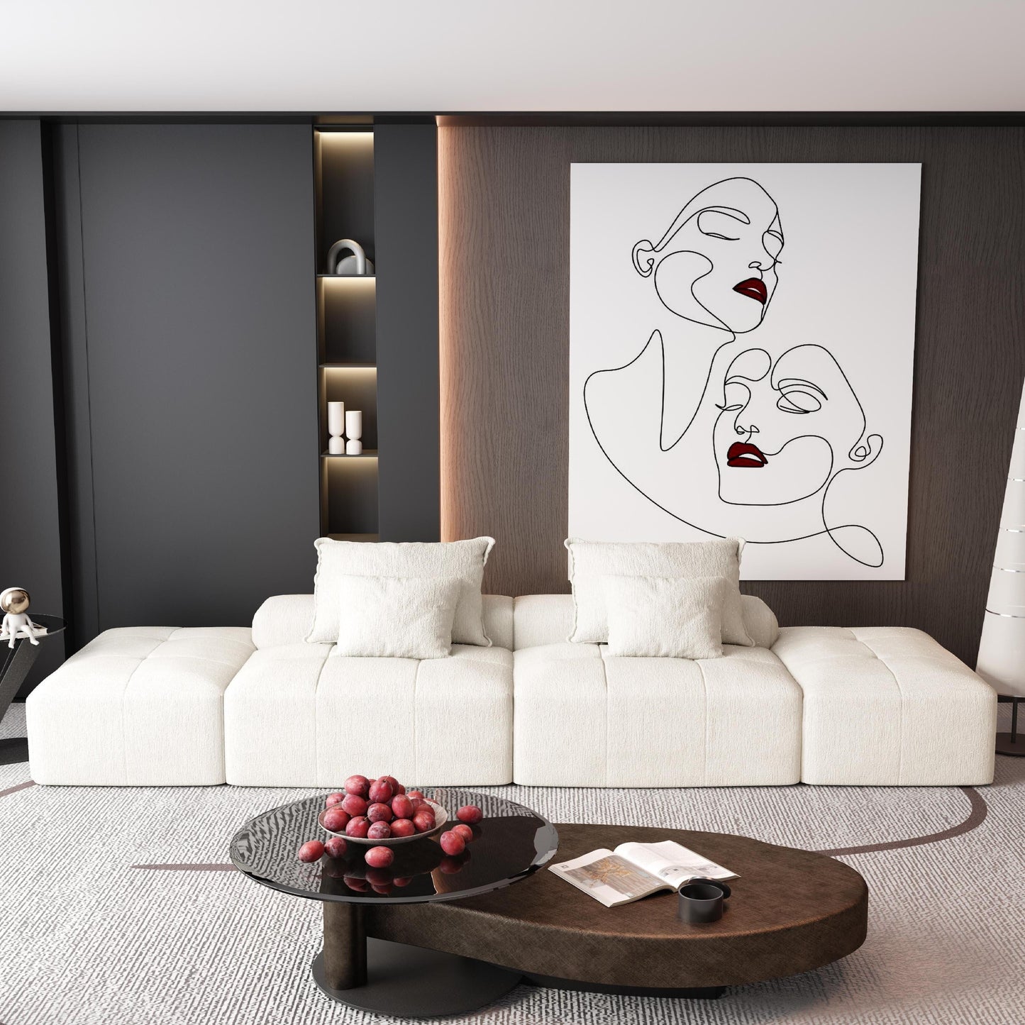 Canapé modulaire moderne surdimensionné en chenille avec 2 poufs, 2 places et 4 coussins pour le salon