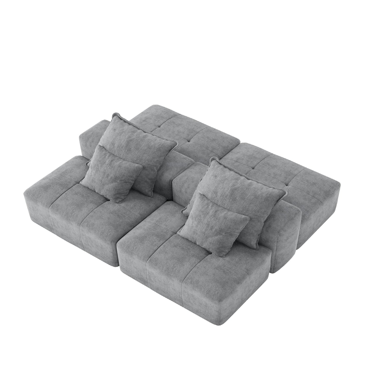 Canapé modulaire moderne surdimensionné en chenille avec 2 poufs, 2 places et 4 coussins pour le salon
