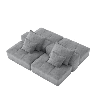 Canapé modulaire moderne surdimensionné en chenille avec 2 poufs, 2 places et 4 coussins pour le salon