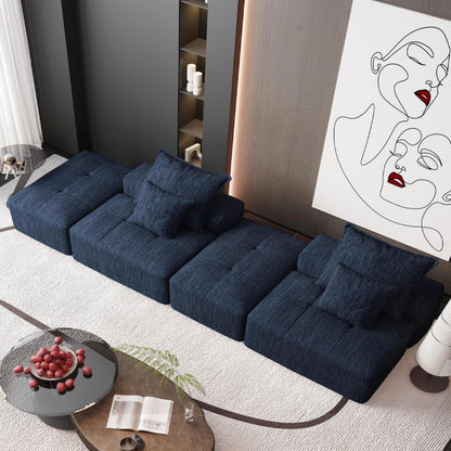 Canapé modulaire moderne surdimensionné en chenille avec 2 poufs, 2 places et 4 coussins pour le salon