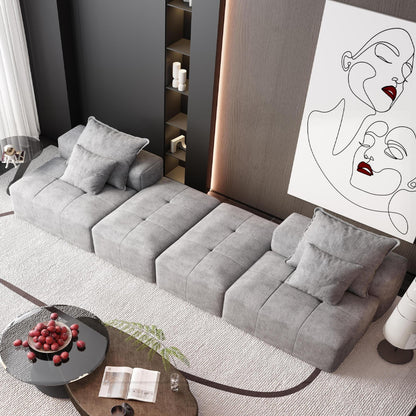 Canapé modulaire moderne surdimensionné en chenille avec 2 poufs, 2 places et 4 coussins pour le salon