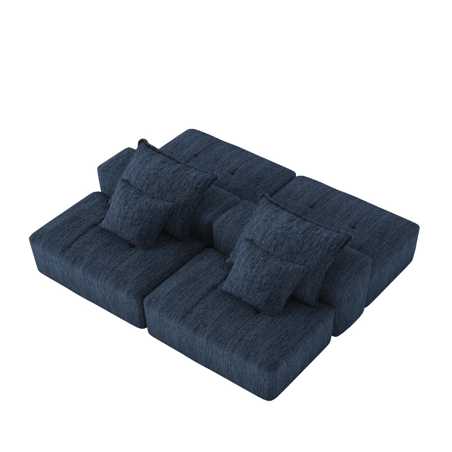 Canapé modulaire moderne surdimensionné en chenille avec 2 poufs, 2 places et 4 coussins pour le salon