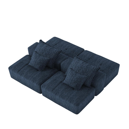 Canapé modulaire moderne surdimensionné en chenille avec 2 poufs, 2 places et 4 coussins pour le salon