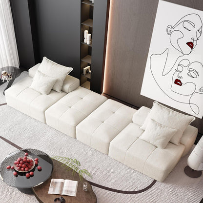 Canapé modulaire moderne surdimensionné en chenille avec 2 poufs, 2 places et 4 coussins pour le salon