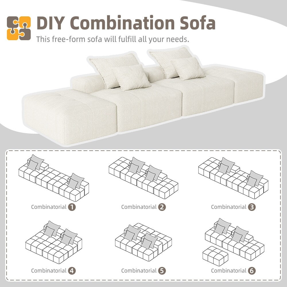 Canapé modulaire moderne surdimensionné en chenille avec 2 poufs, 2 places et 4 coussins pour le salon