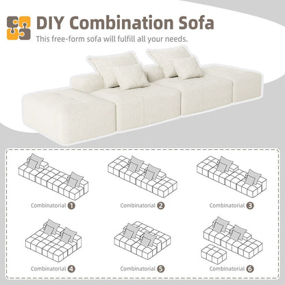 Canapé modulaire moderne surdimensionné en chenille avec 2 poufs, 2 places et 4 coussins pour le salon