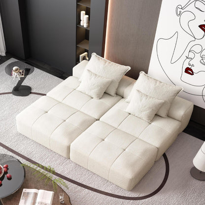 Canapé modulaire moderne surdimensionné en chenille avec 2 poufs, 2 places et 4 coussins pour le salon