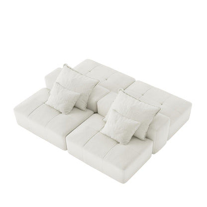 Canapé modulaire moderne surdimensionné en chenille avec 2 poufs, 2 places et 4 coussins pour le salon