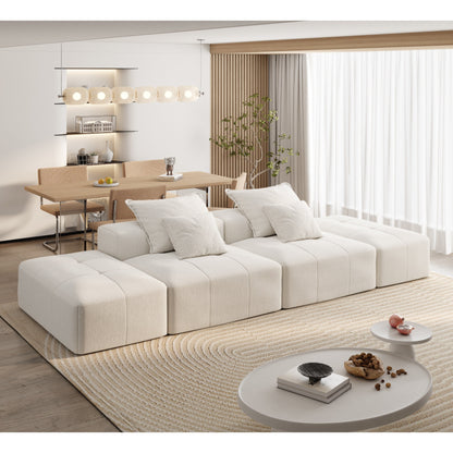 Canapé modulaire moderne surdimensionné en chenille avec 2 poufs, 2 places et 4 coussins pour le salon