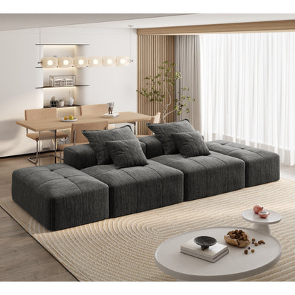 Canapé modulaire moderne surdimensionné en chenille avec 2 poufs, 2 places et 4 coussins pour le salon