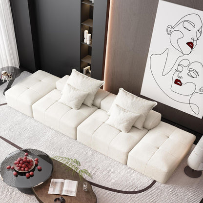 Canapé modulaire moderne surdimensionné en chenille avec 2 poufs, 2 places et 4 coussins pour le salon