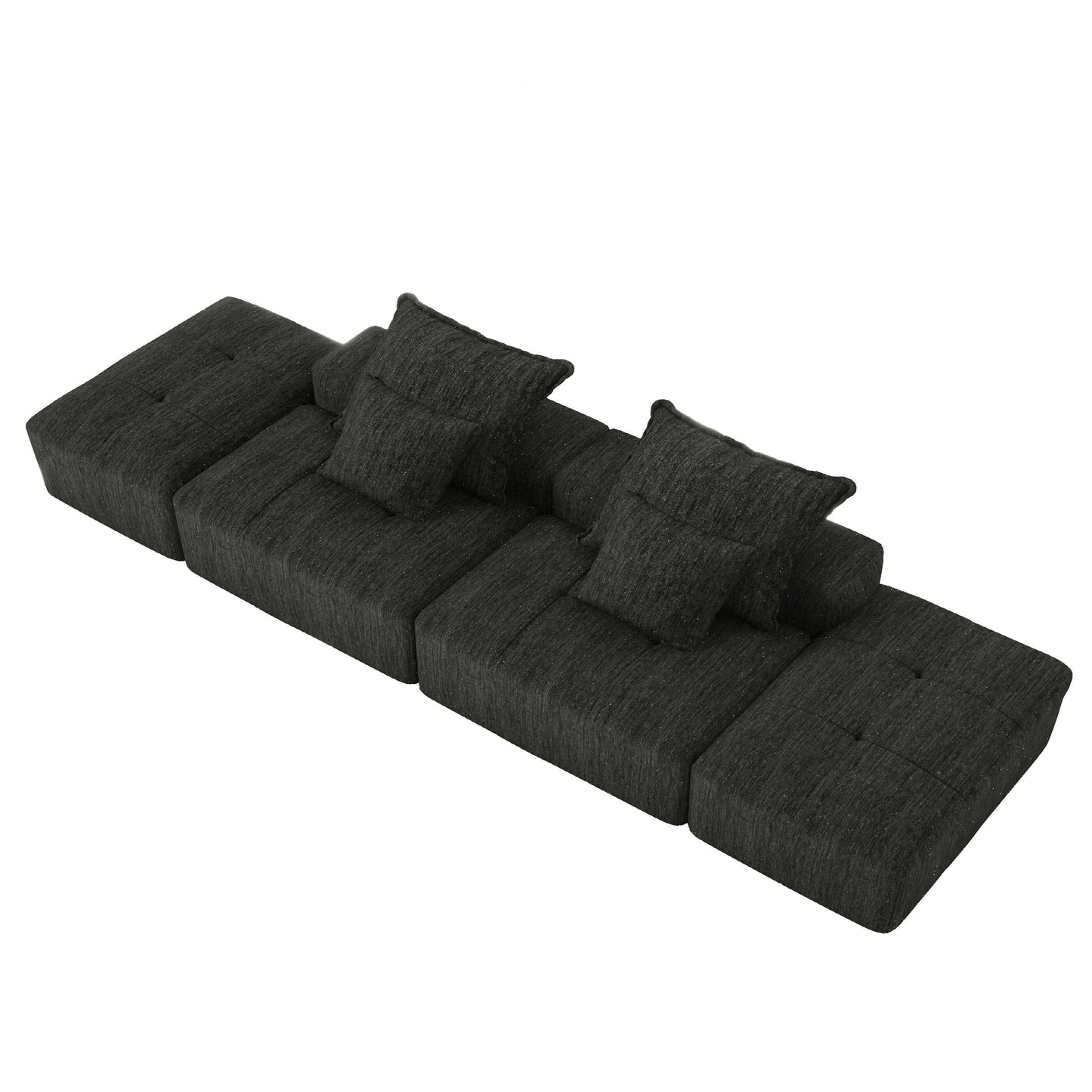 Canapé modulaire moderne surdimensionné en chenille avec 2 poufs, 2 places et 4 coussins pour le salon
