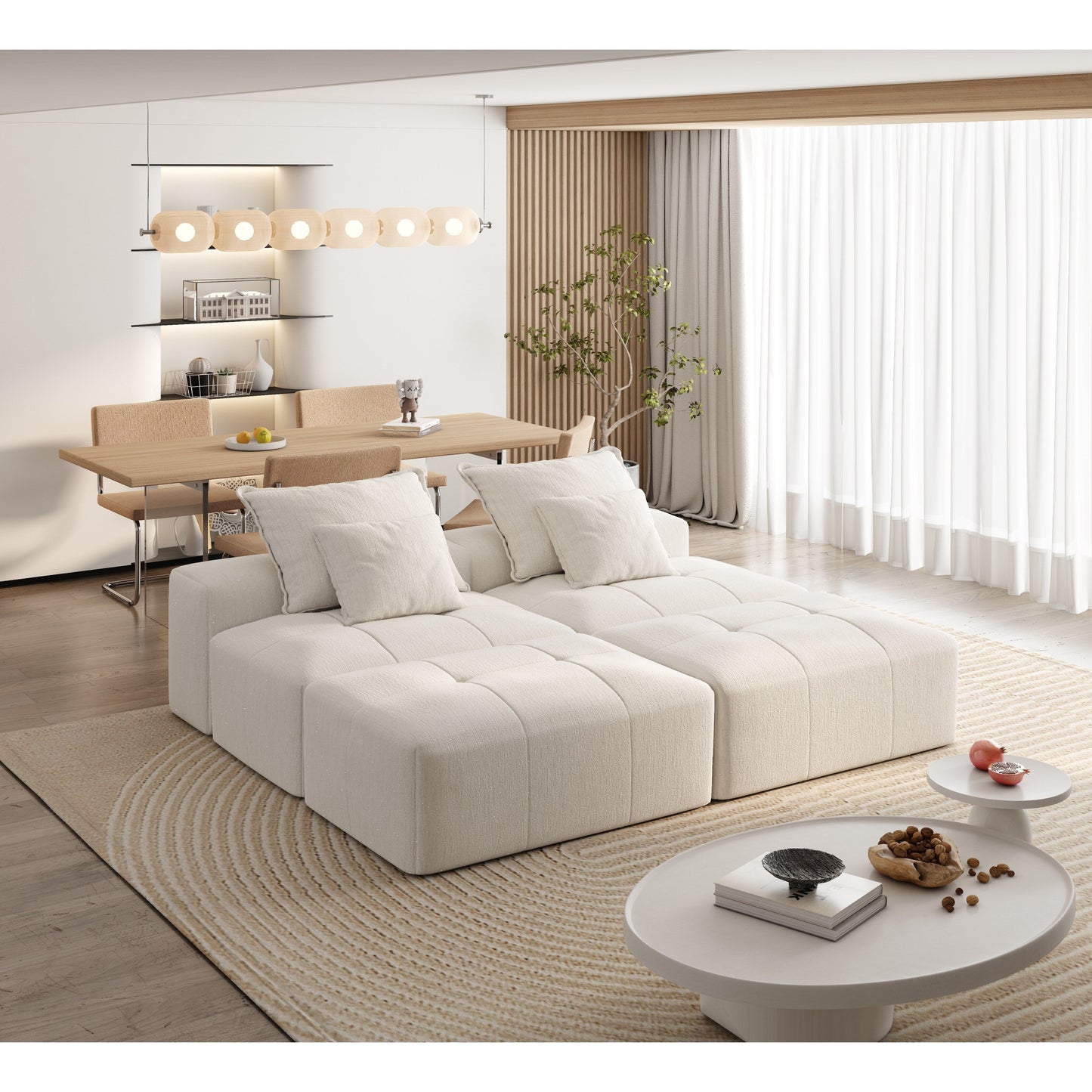 Canapé modulaire moderne surdimensionné en chenille avec 2 poufs, 2 places et 4 coussins pour le salon