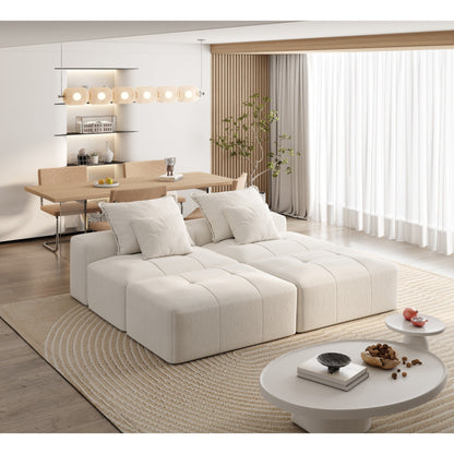 Canapé modulaire moderne surdimensionné en chenille avec 2 poufs, 2 places et 4 coussins pour le salon