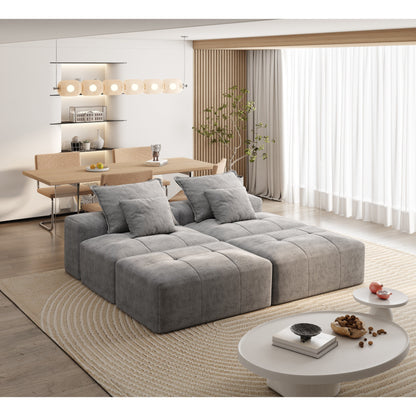 Canapé modulaire moderne surdimensionné en chenille avec 2 poufs, 2 places et 4 coussins pour le salon