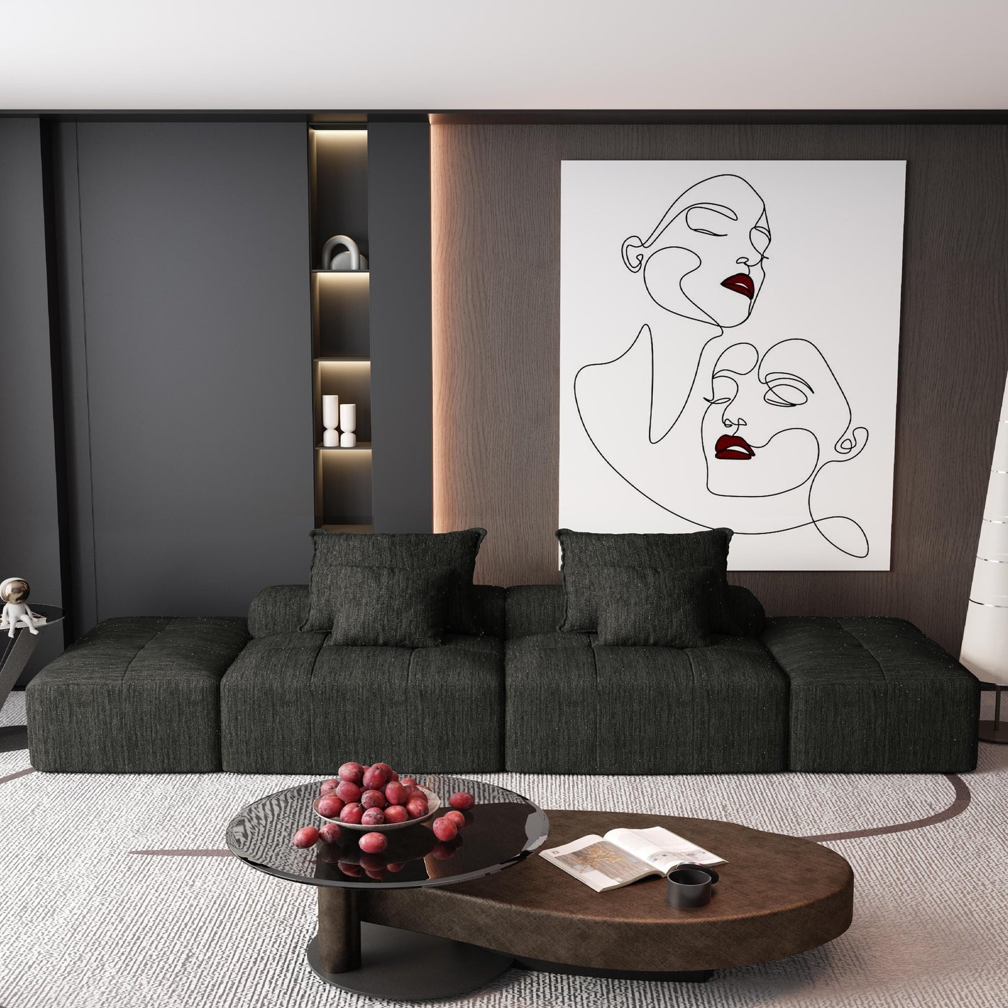 Canapé modulaire moderne surdimensionné en chenille avec 2 poufs, 2 places et 4 coussins pour le salon