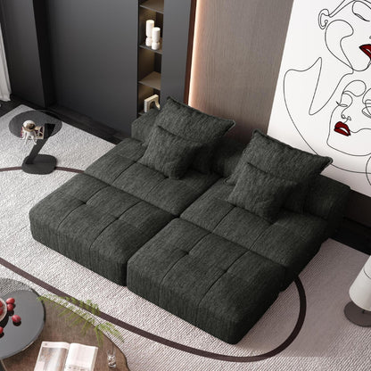 Canapé modulaire moderne surdimensionné en chenille avec 2 poufs, 2 places et 4 coussins pour le salon