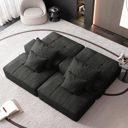 Canapé modulaire moderne surdimensionné en chenille avec 2 poufs, 2 places et 4 coussins pour le salon