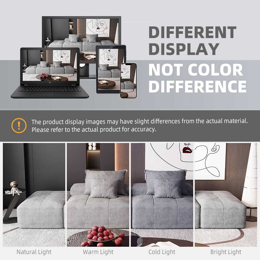 Canapé modulaire moderne surdimensionné en chenille avec 2 poufs, 2 places et 4 coussins pour le salon