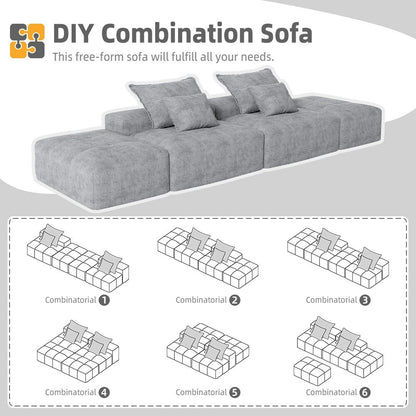 Canapé modulaire moderne surdimensionné en chenille avec 2 poufs, 2 places et 4 coussins pour le salon