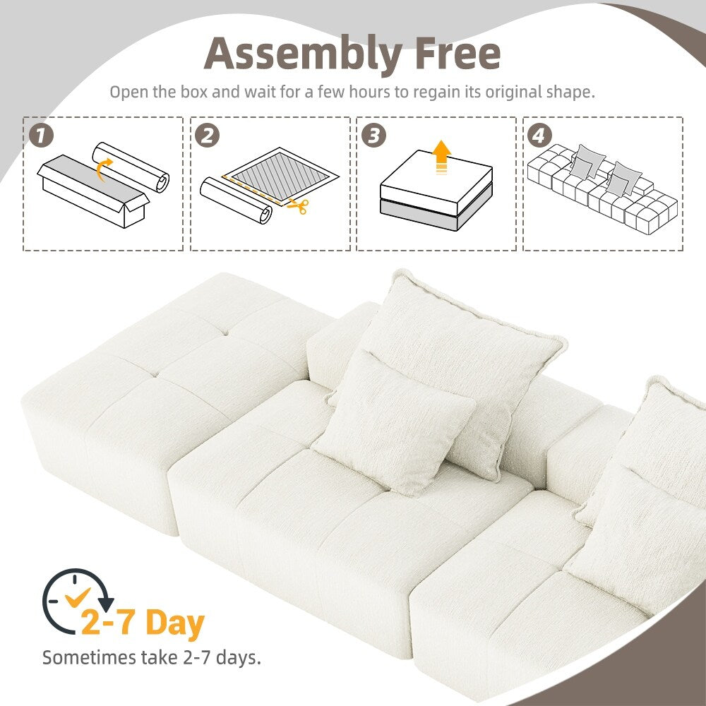 Canapé modulaire moderne surdimensionné en chenille avec 2 poufs, 2 places et 4 coussins pour le salon